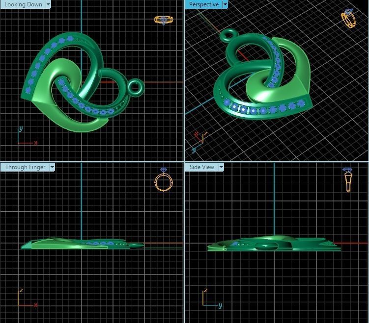 Pendant two heart shaped pendants with diamonds 3D print model_2