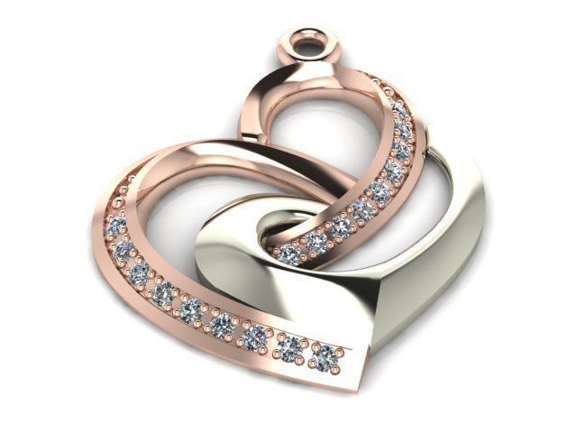 Pendant two heart shaped pendants with diamonds 3D print model_1
