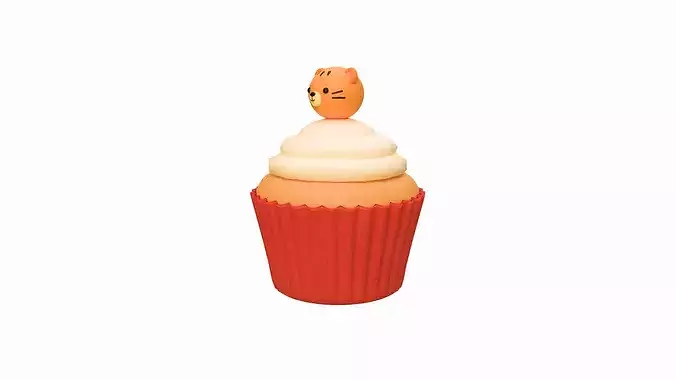 Cute Tiger Cupcake Low-poly 3D model 2