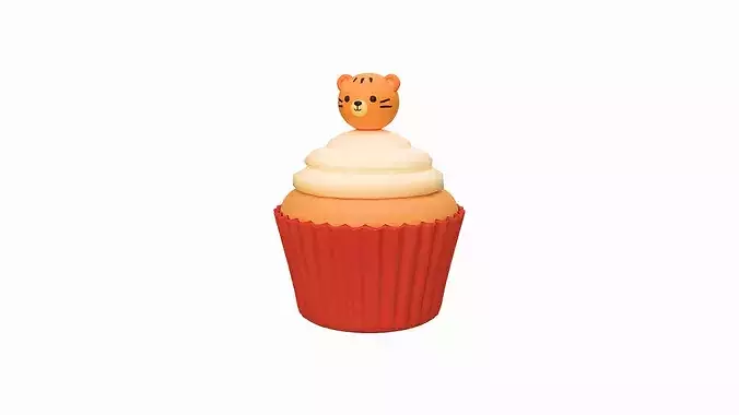 Cute Tiger Cupcake Low-poly 3D model