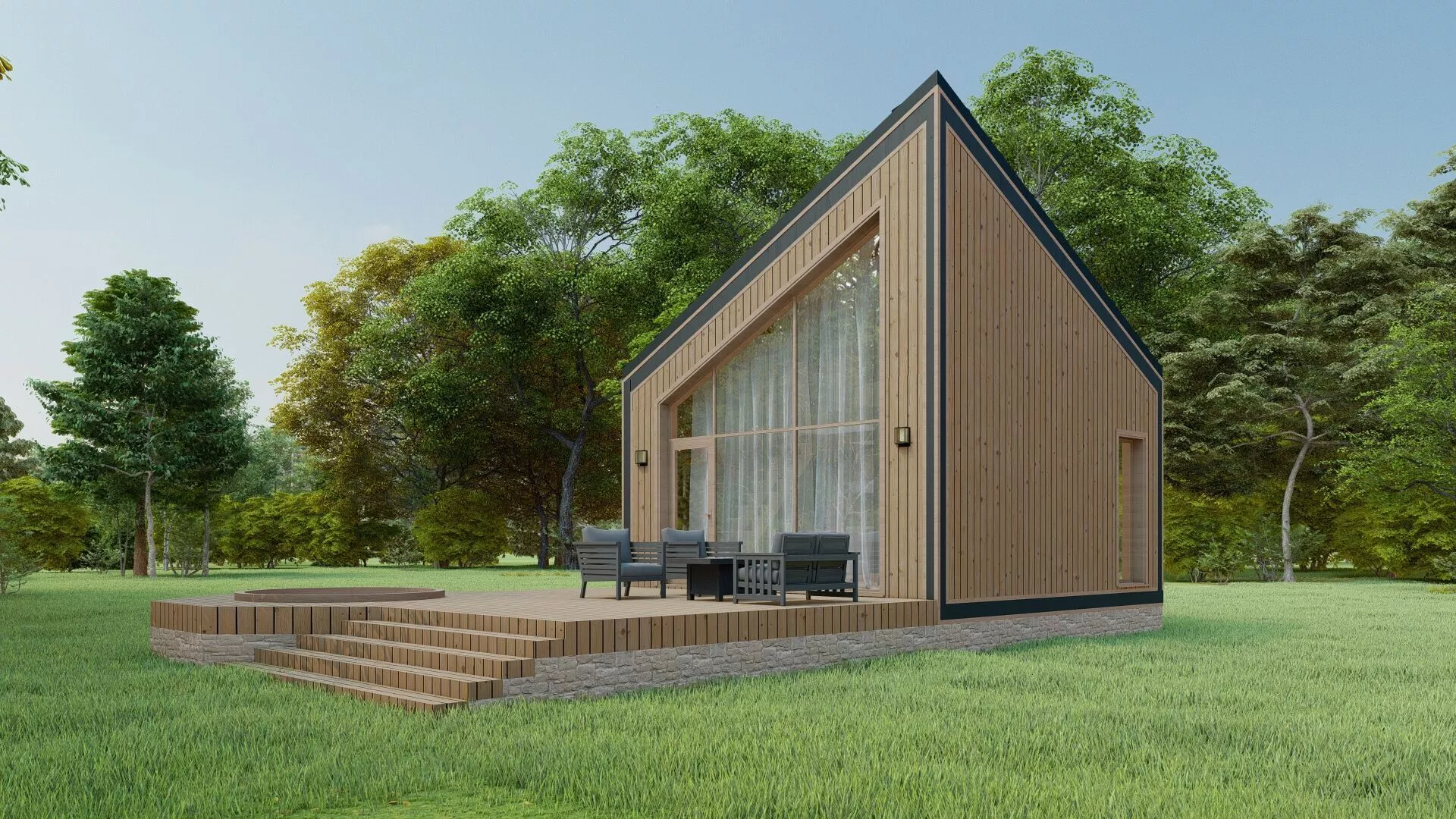 Modern Asymmetrical A-Frame Wooden Cabin 3D model