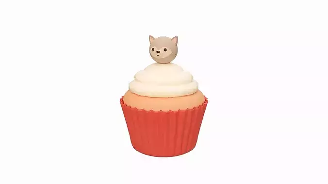 Cute Wolf Cupcake Low-poly 3D model