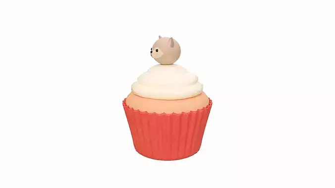 Cute Wolf Cupcake  Low-poly 3D model 2