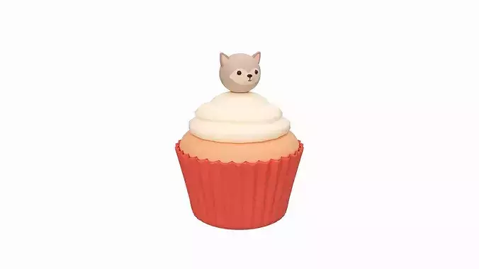 Cute Wolf Cupcake  Low-poly 3D model 3