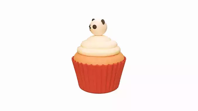 Cute Panda Cupcake Low-poly 3D model 2
