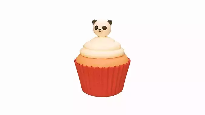 Cute Panda Cupcake Low-poly 3D model