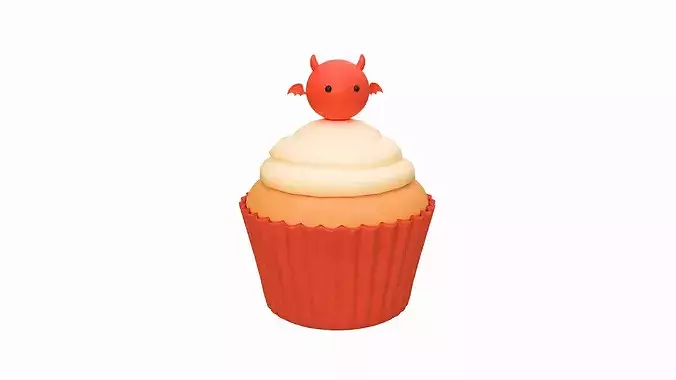 Cute Devil Cupcake Low-poly 3D model 2