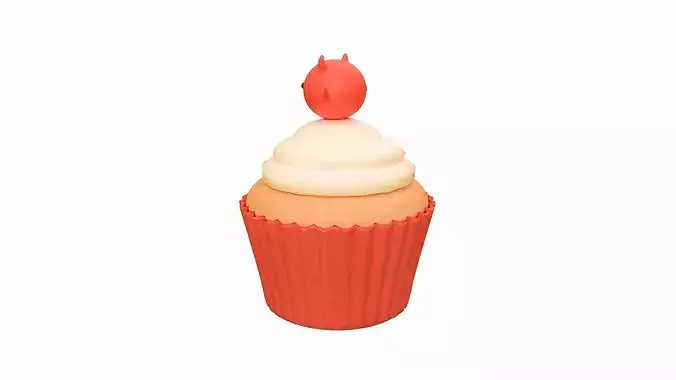 Cute Devil Cupcake Low-poly 3D model 3