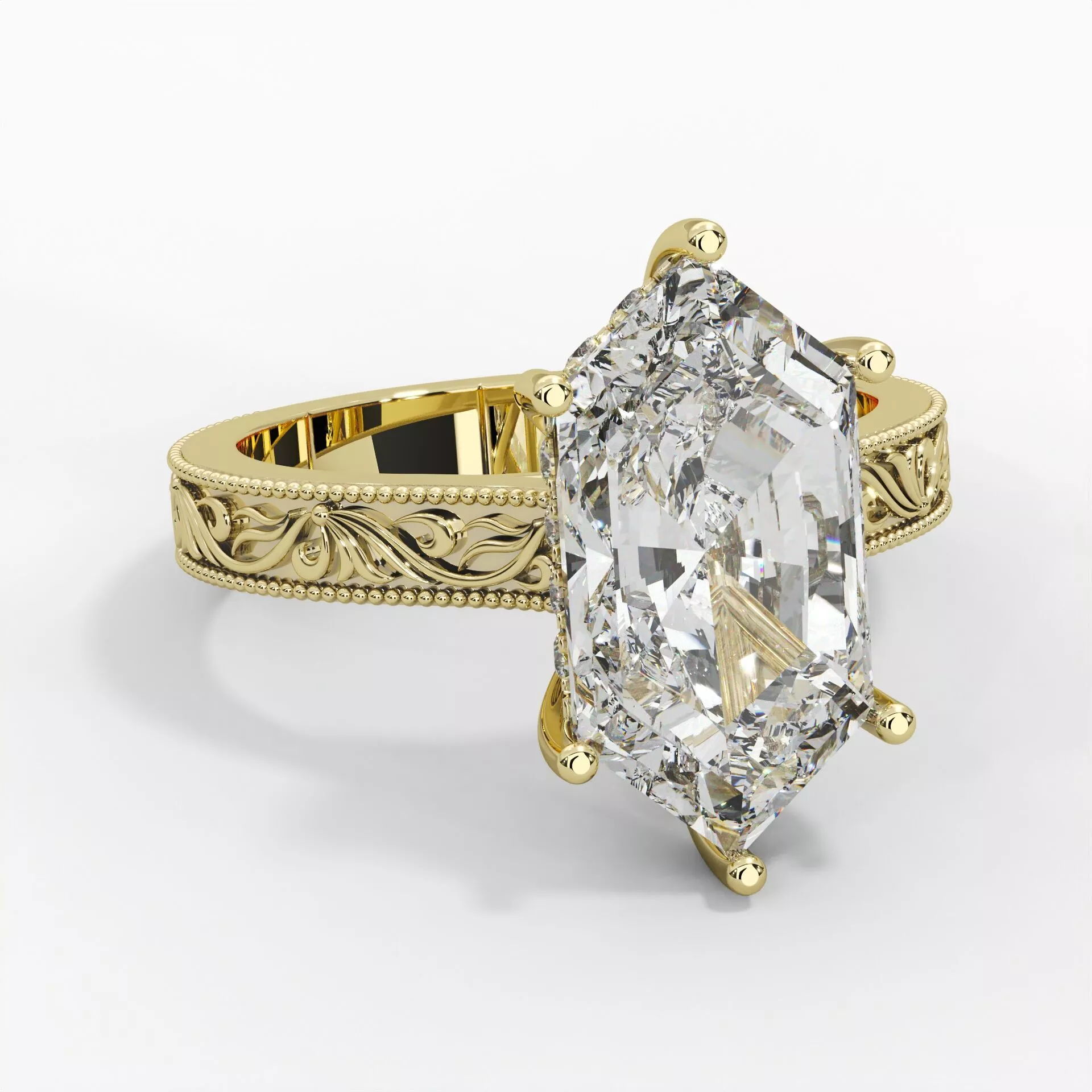 Marquise Diamond Vintage Engagement Ring Yellow Gold Luxury 3D 3D model