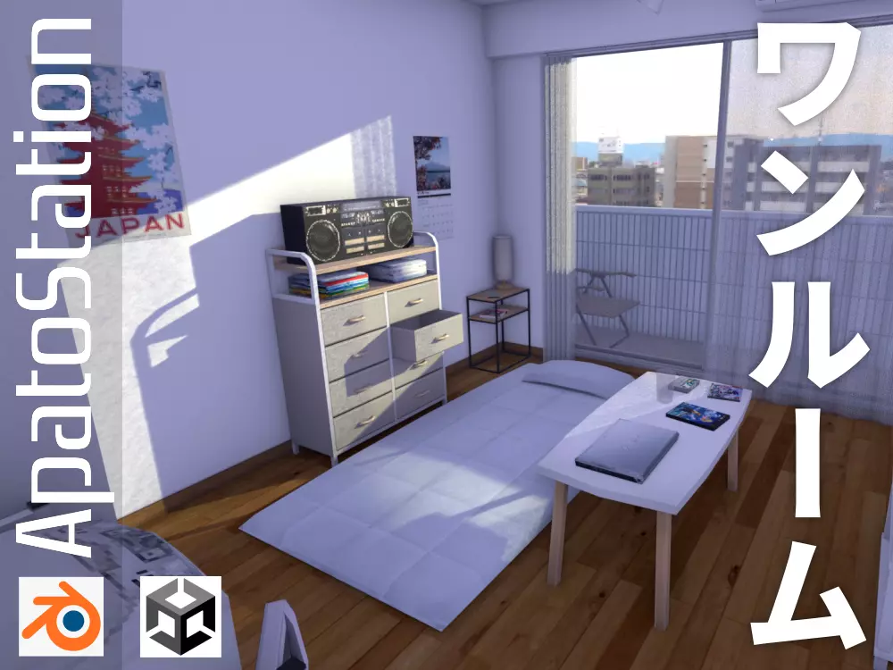 Japanese One Room Apartment - low-poly PS2 game style Low-poly 3D model