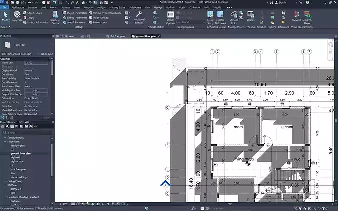 Modern Twin Villas - REVIT PROJECT 3D model 7