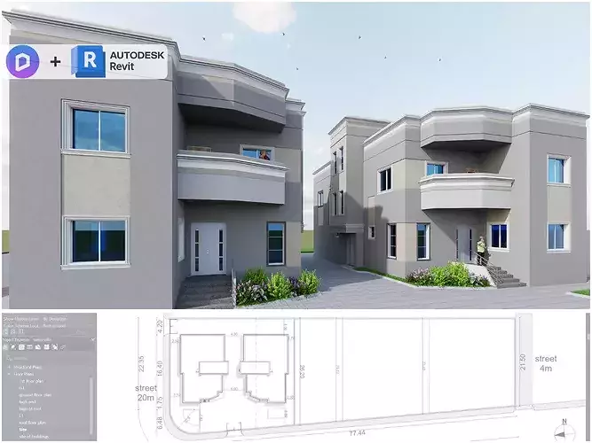 Modern Twin Villas - REVIT PROJECT 3D model