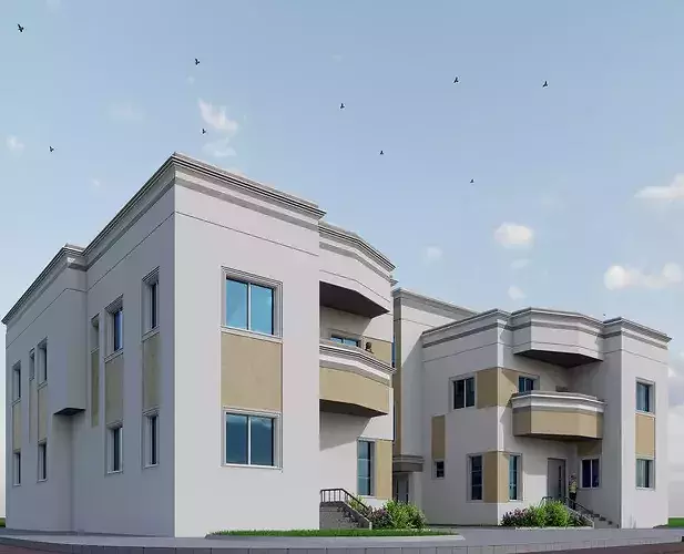 Modern Twin Villas - REVIT PROJECT 3D model 6