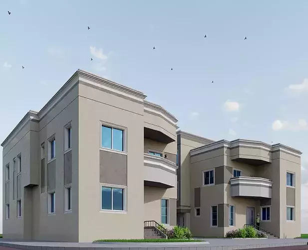 Modern Twin Villas - REVIT PROJECT 3D model 5
