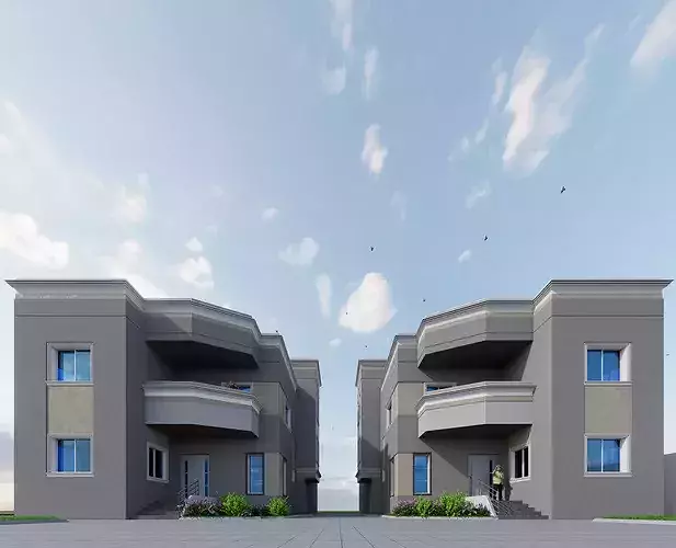 Modern Twin Villas - REVIT PROJECT 3D model 2
