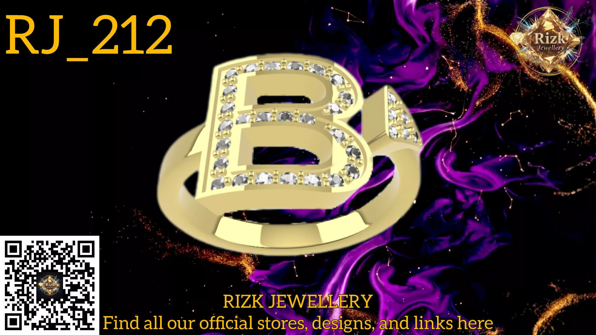 Initial Letter B Diamond Ring Style 6 Model RJ 212 3D print model