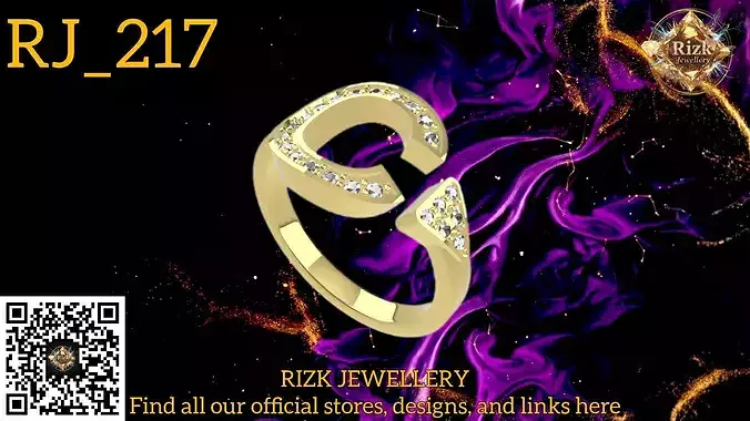 Initial Letter C Diamond Ring Style 5 Model RJ 217