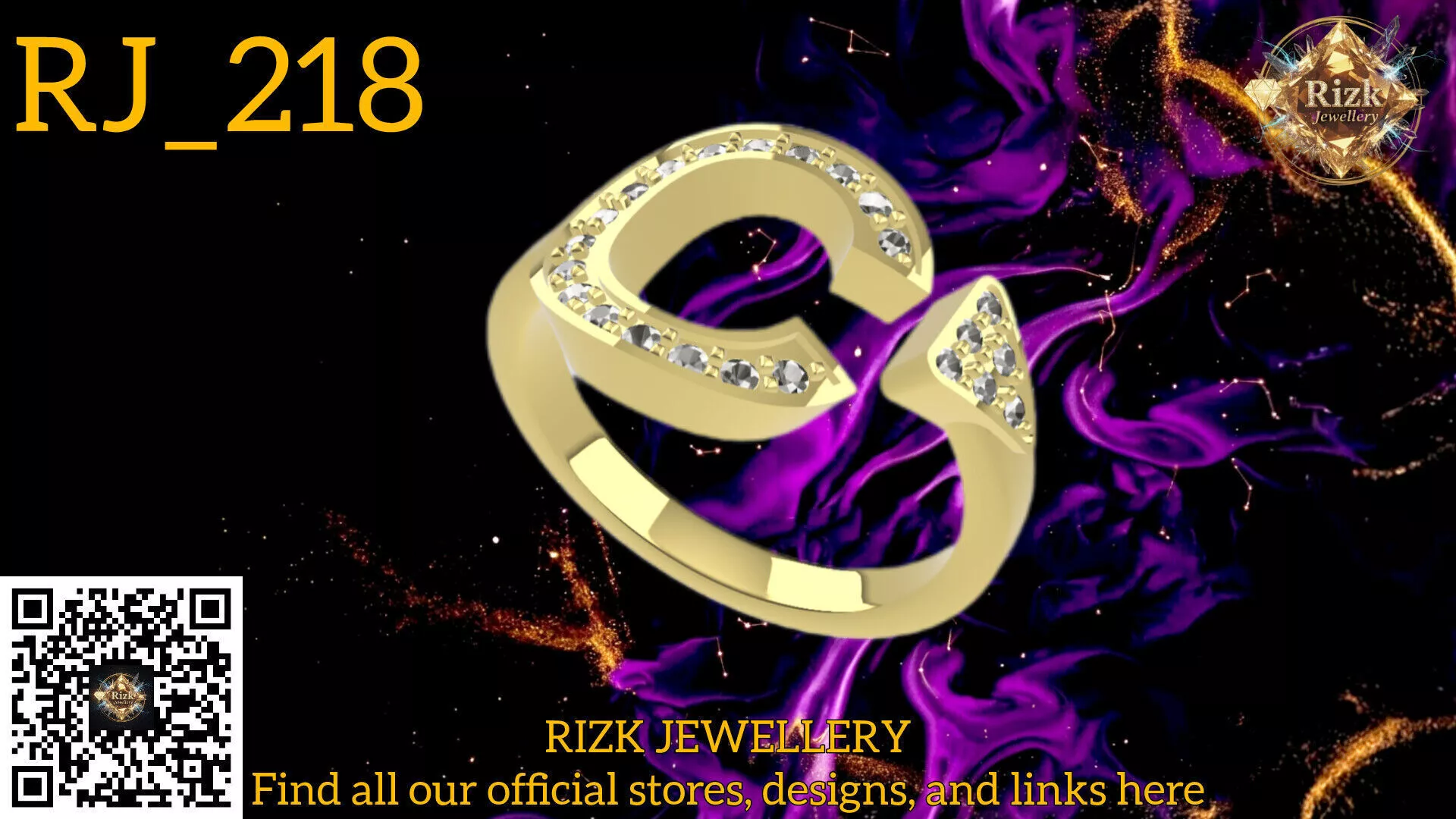 Initial Letter C Diamond Ring Style 6 Model RJ 218 3D print model