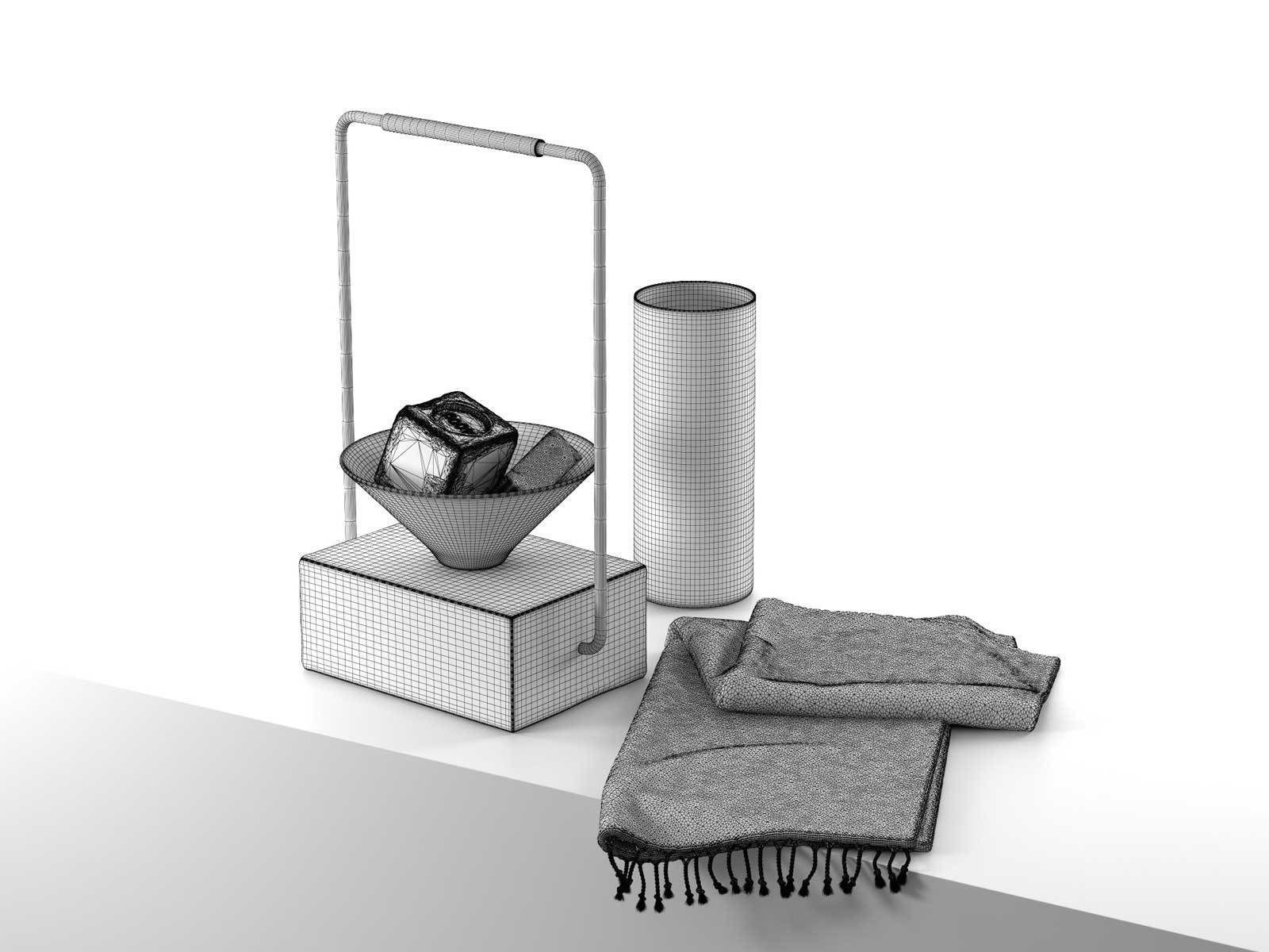 Vase Tray with Soap and Towel 3D model_1