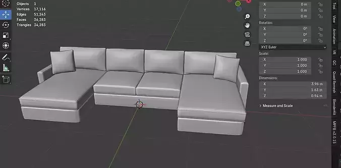 U-Shaped Sectional Sofa with Chaise Lounges 05 Low-poly 3D model 6