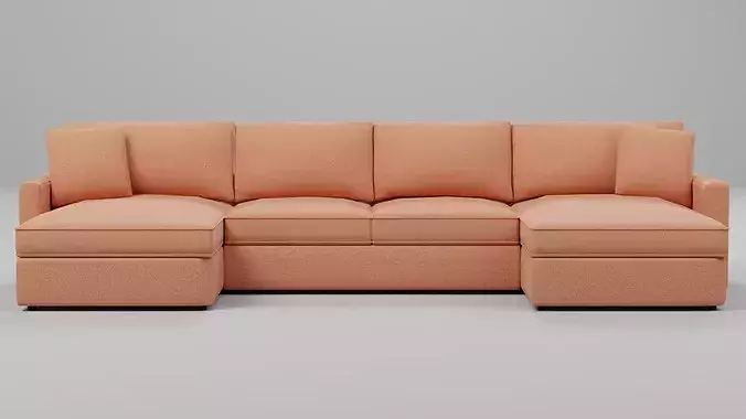 U-Shaped Sectional Sofa with Chaise Lounges 05 Low-poly 3D model 2