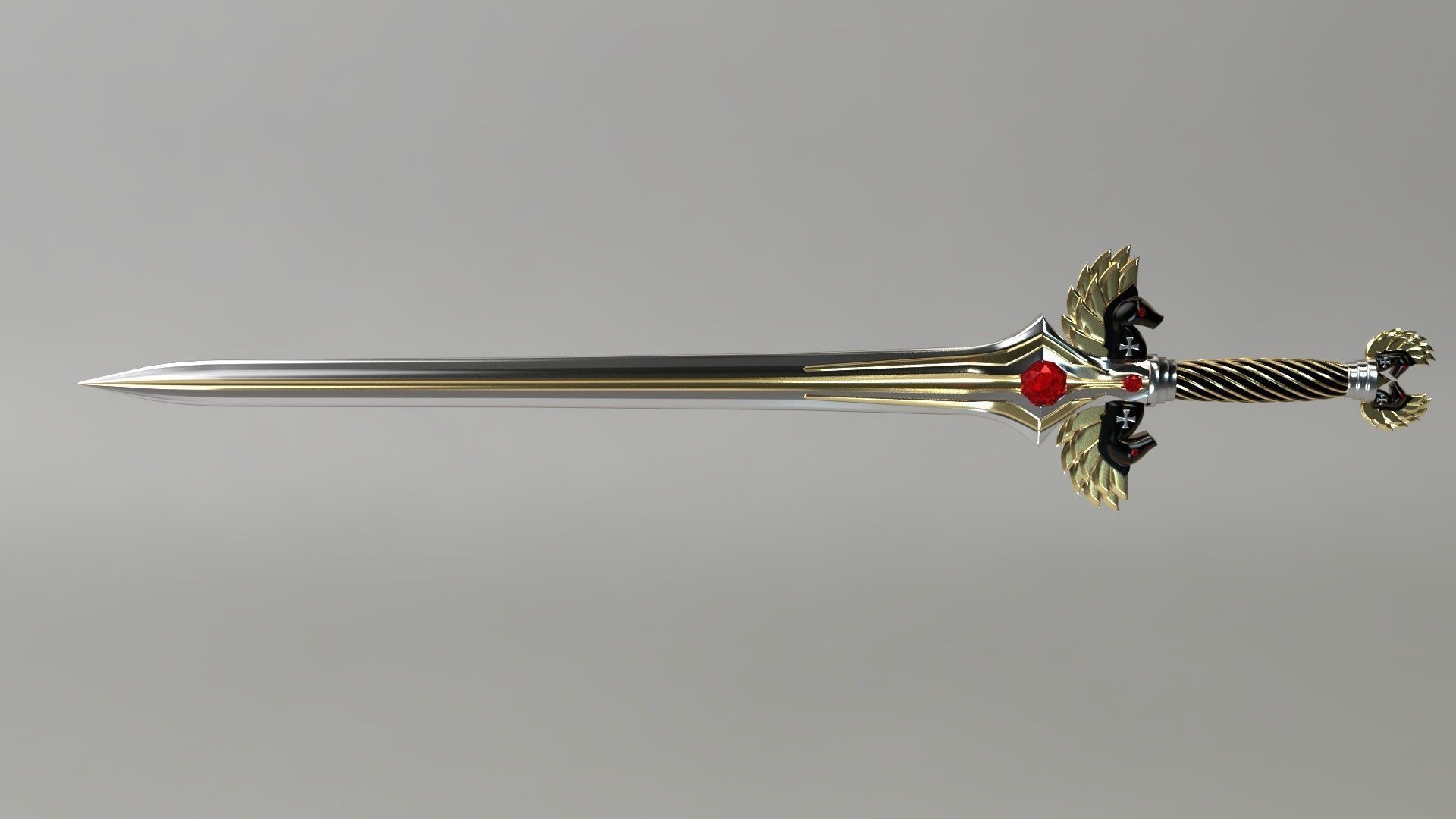 Sword and Sheath Medieval  Maltese Knights Cross Low-poly 3D model_1