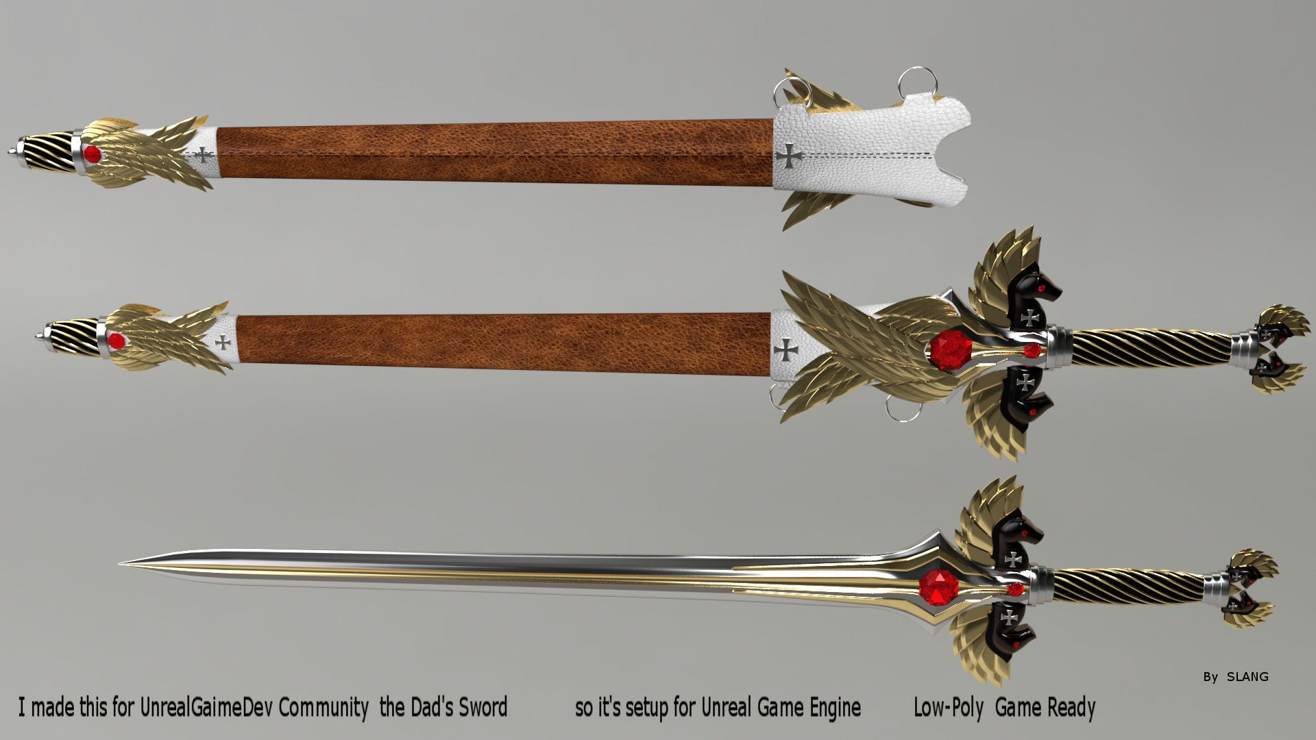Sword and Sheath Medieval  Maltese Knights Cross Low-poly 3D model_4