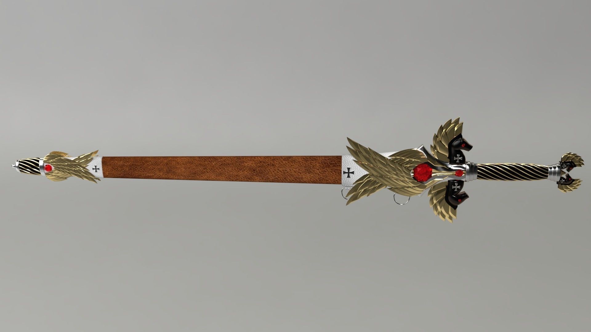 Sword and Sheath Medieval  Maltese Knights Cross Low-poly 3D model_2