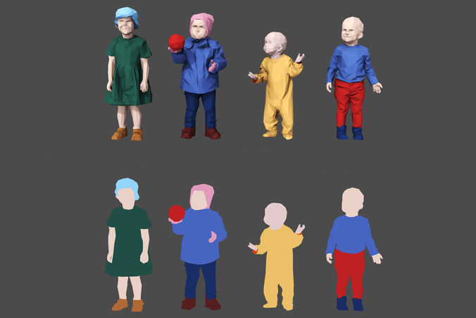 Colored Lowpoly Childrens Low-poly 3D model