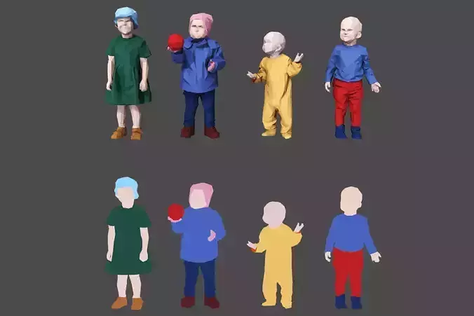 Colored Lowpoly Childrens Low-poly 3D model