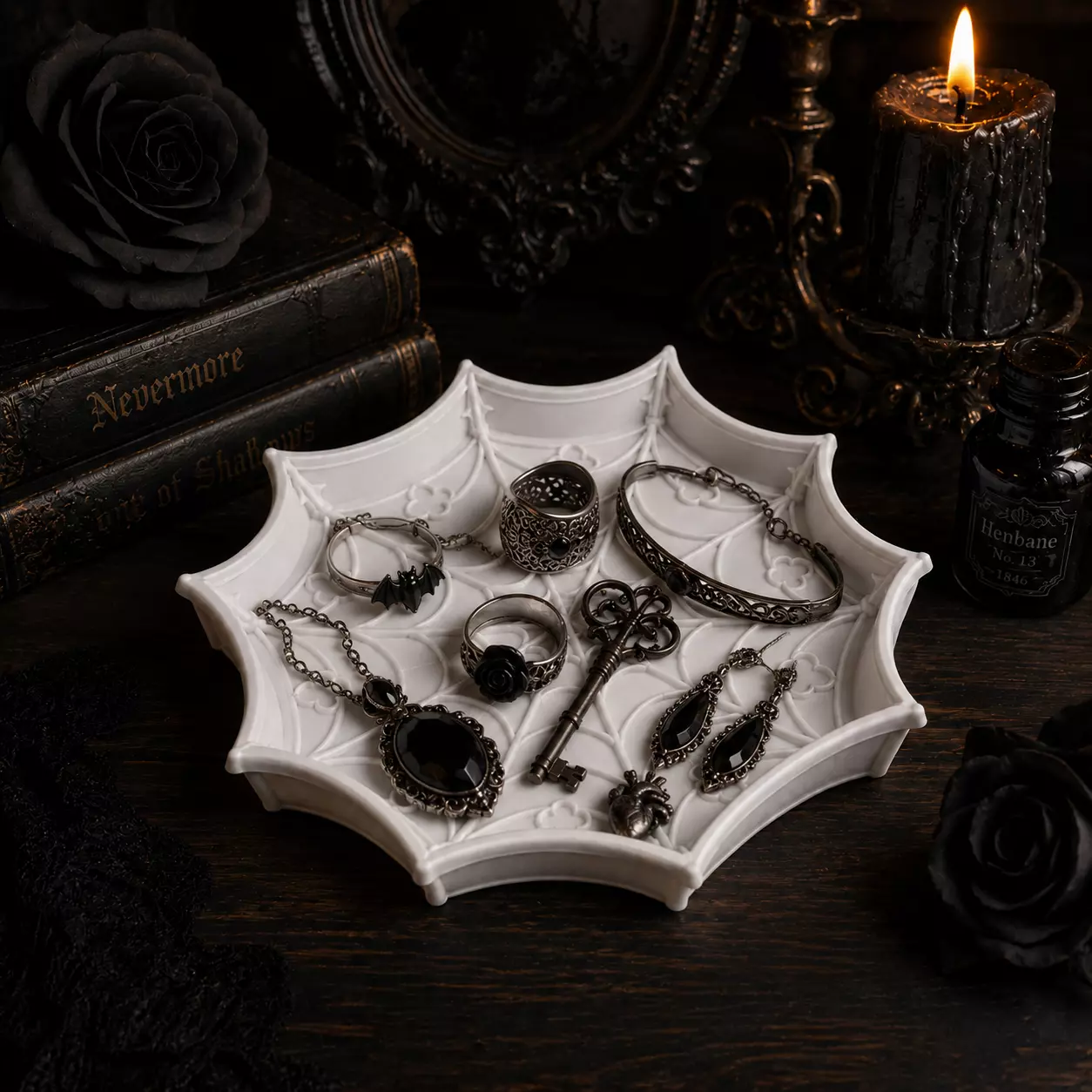 GOTHIC SPIDERWEB JEWELRY TRAY - DARK FANTASY ORGANIZER 3D print model