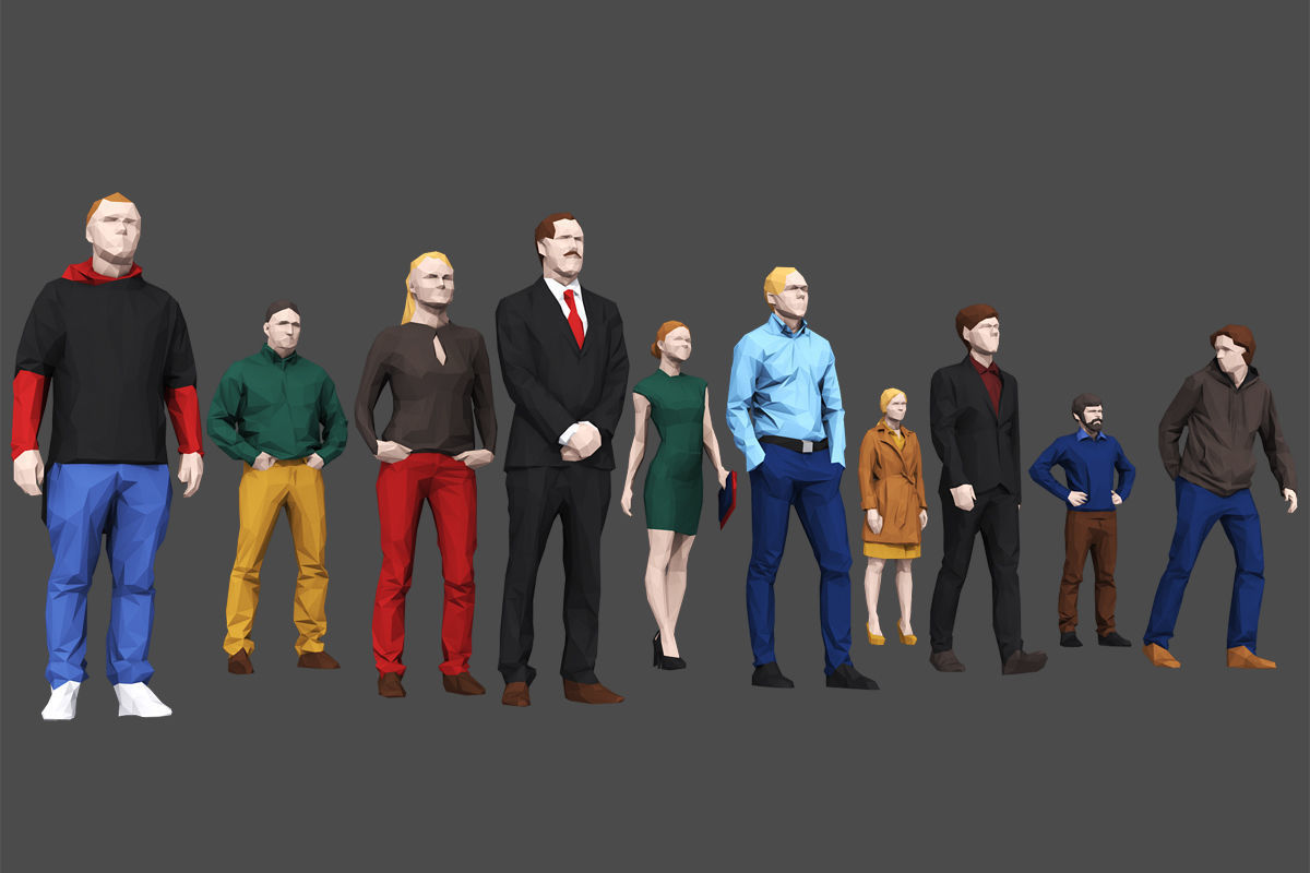 Complete Colored Lowpoly Standing People Low-poly 3D model_21