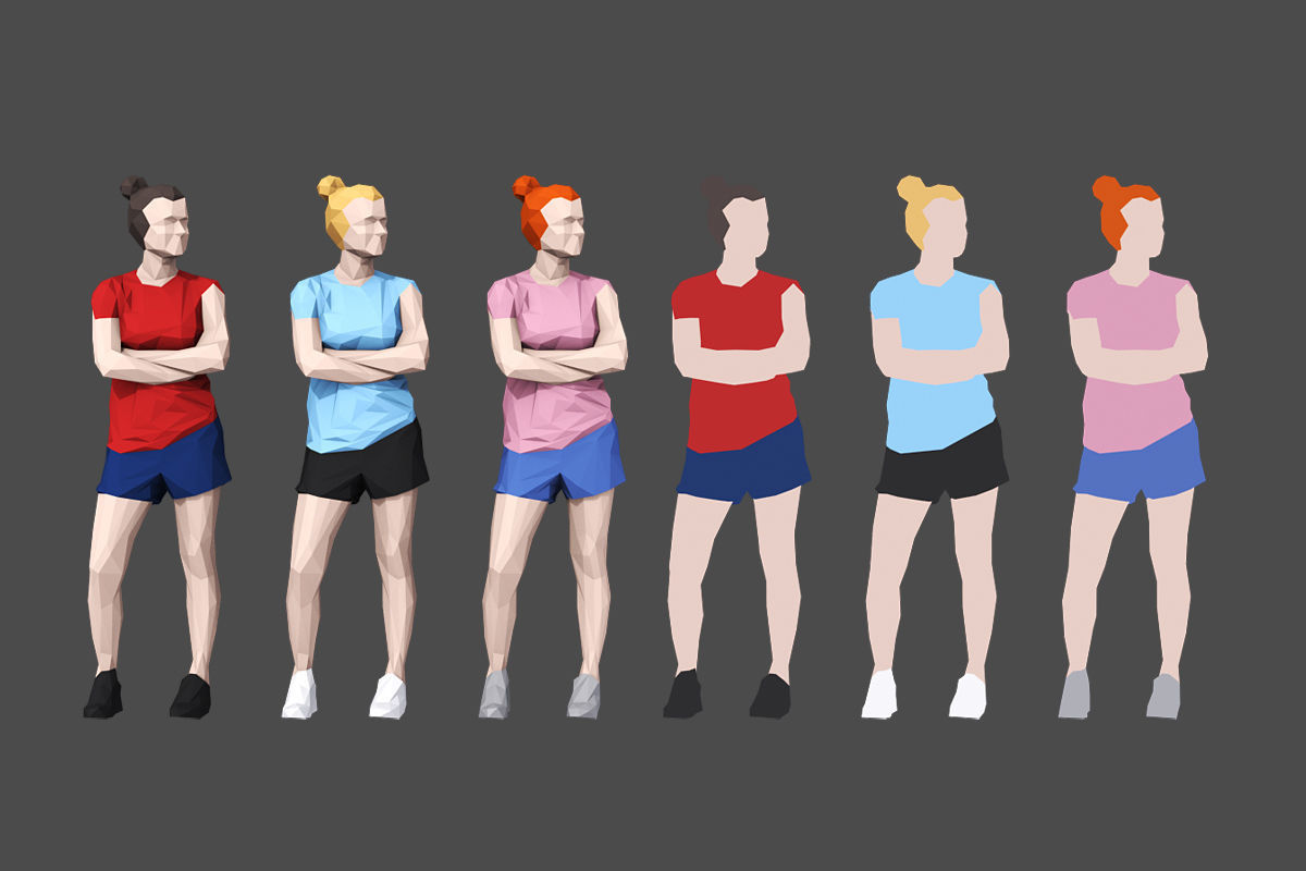 Complete Colored Lowpoly Standing People Low-poly 3D model_16