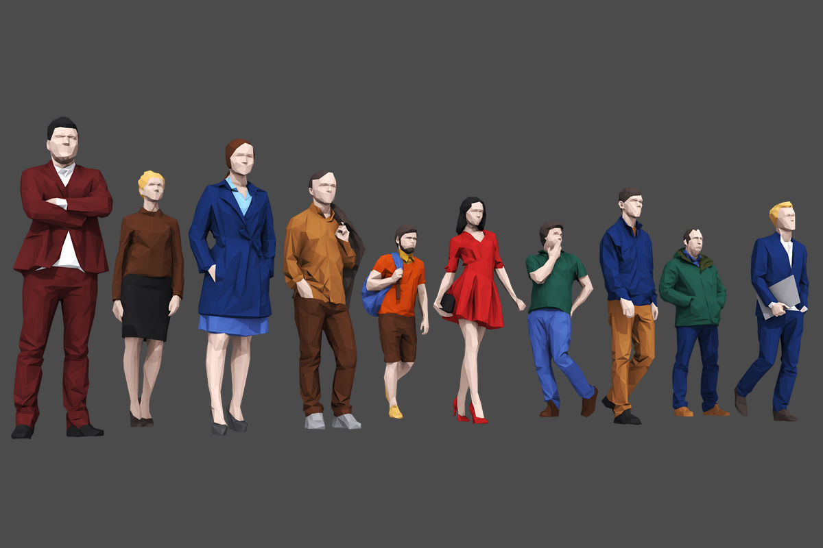 Complete Colored Lowpoly Standing People Low-poly 3D model_18