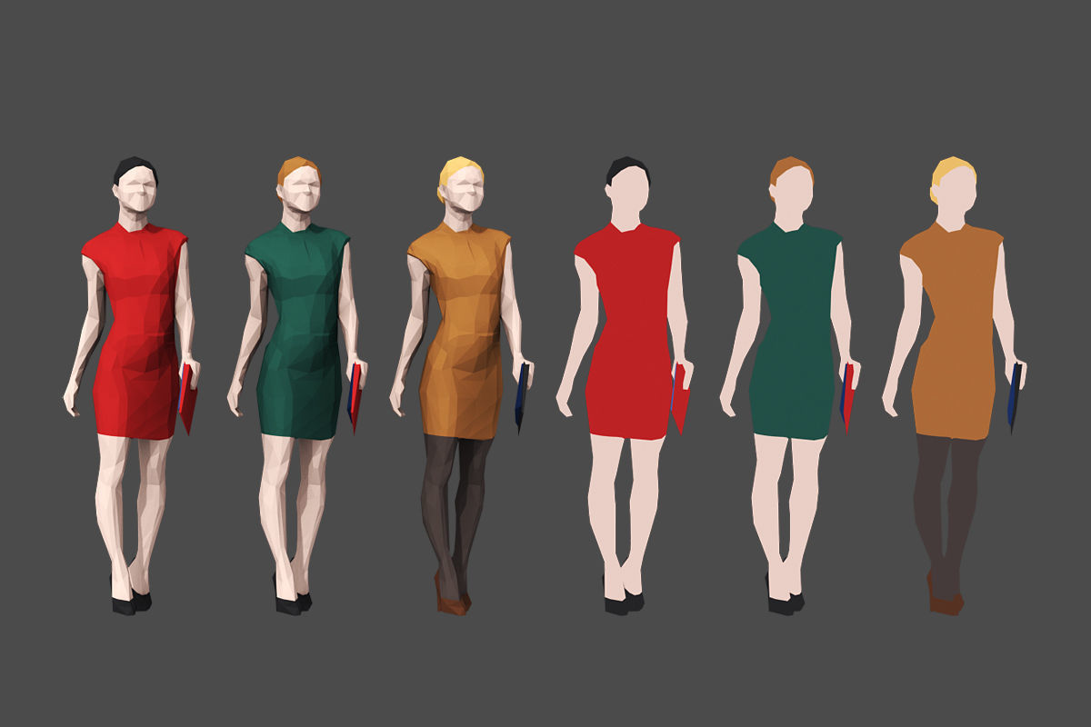 Complete Colored Lowpoly Standing People Low-poly 3D model_10