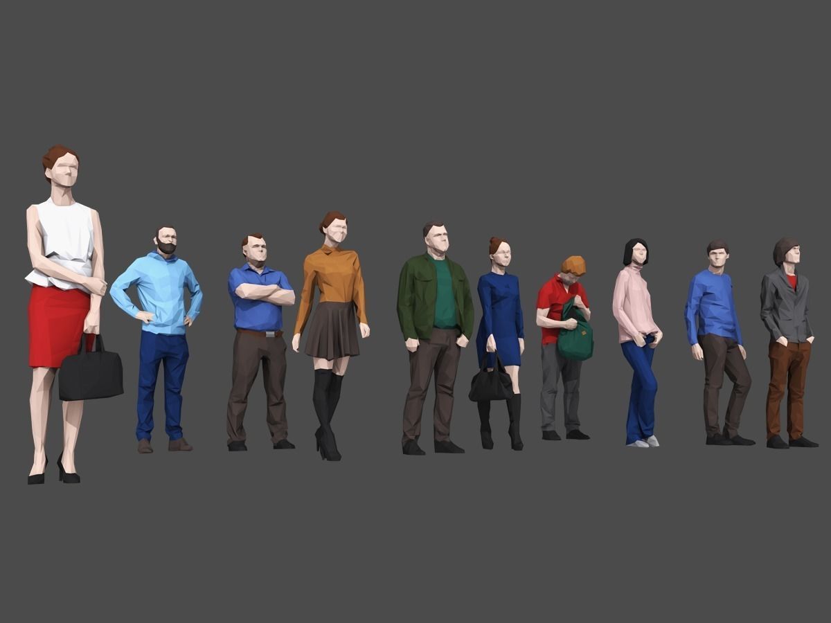 Complete Colored Lowpoly Standing People Low-poly 3D model_19
