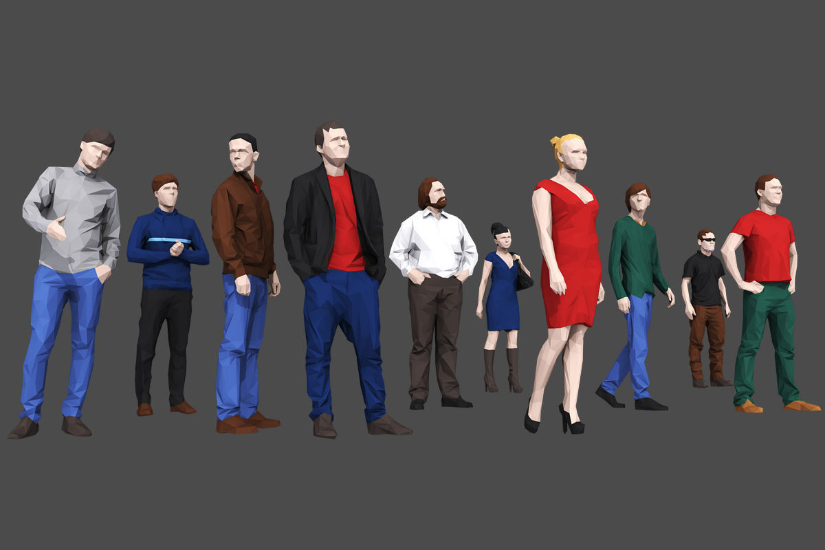 Complete Colored Lowpoly Standing People Low-poly 3D model_20