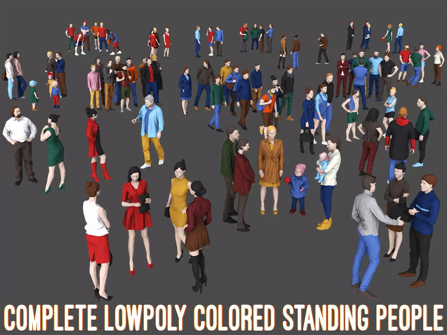 Complete Colored Lowpoly Standing People Low-poly 3D model_0