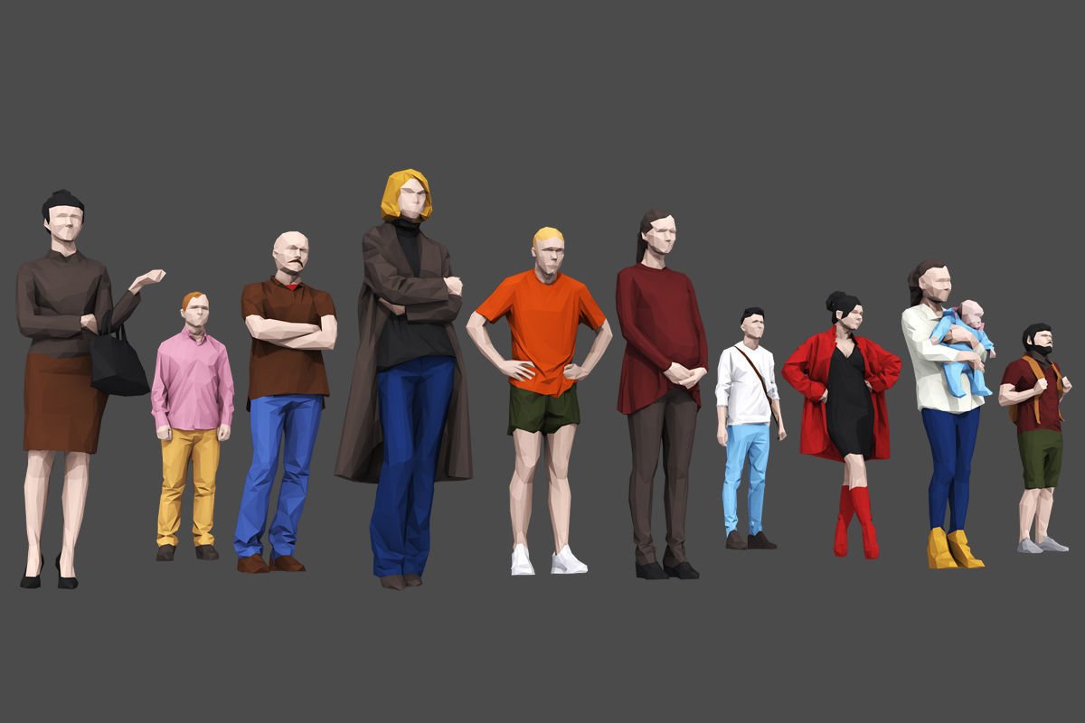 Complete Colored Lowpoly Standing People Low-poly 3D model_22