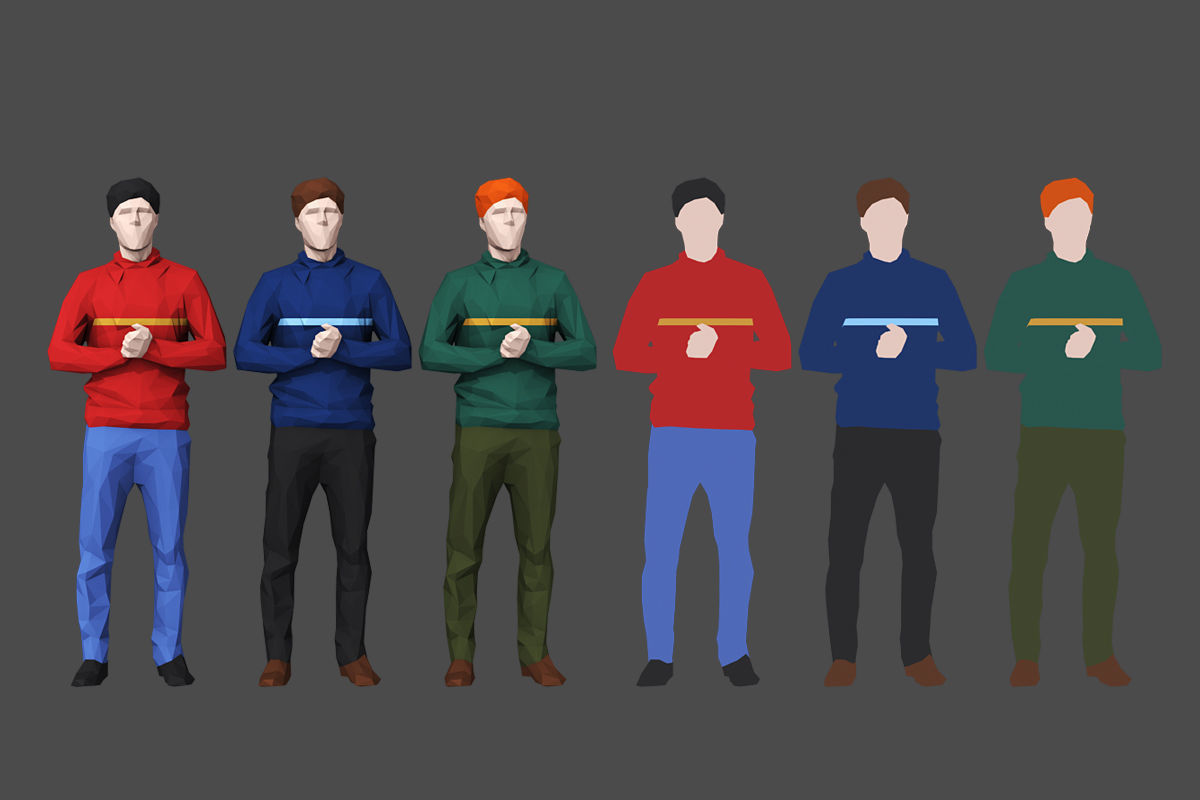 Complete Colored Lowpoly Standing People Low-poly 3D model_8