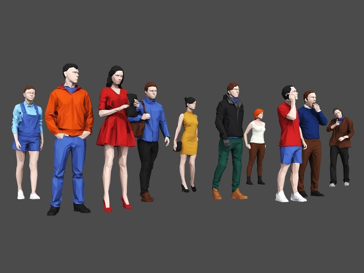 Complete Colored Lowpoly Standing People Low-poly 3D model_17