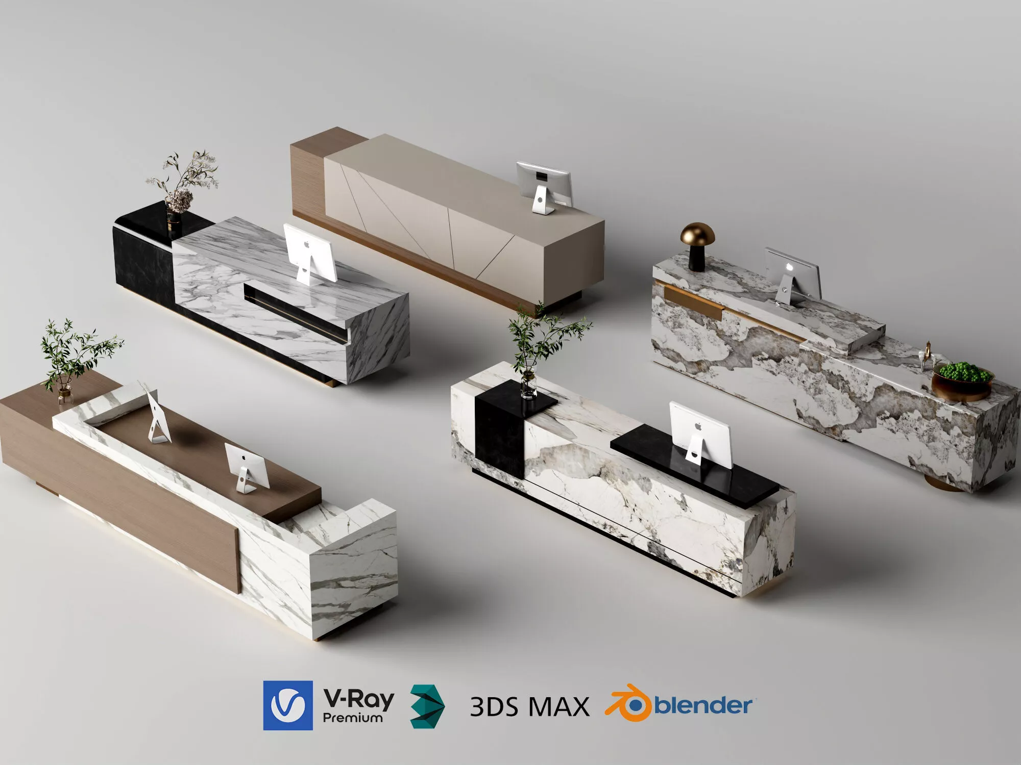 Modern Floating Console Cabinets Collection Low-poly 3D model