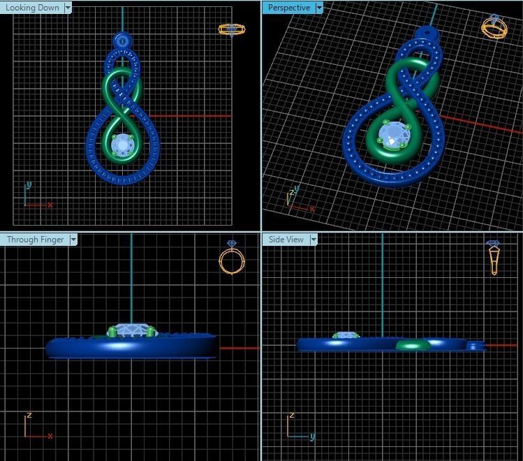Pendant infinity with diamond 3D print model_2