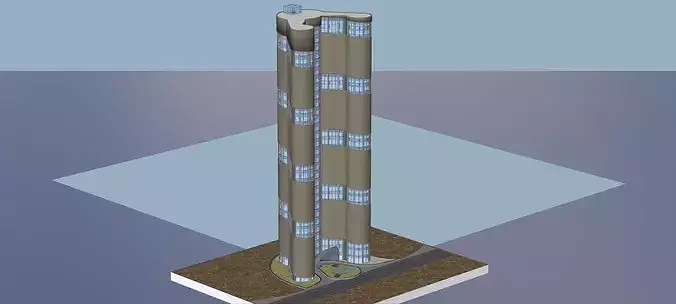 Organic Shape Skyscraper Futuristic Commercial Building 3D Model Low-poly 3D model 3