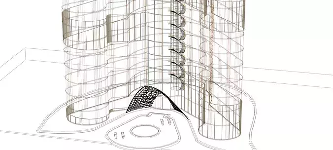 Organic Shape Skyscraper Futuristic Commercial Building 3D Model Low-poly 3D model 7