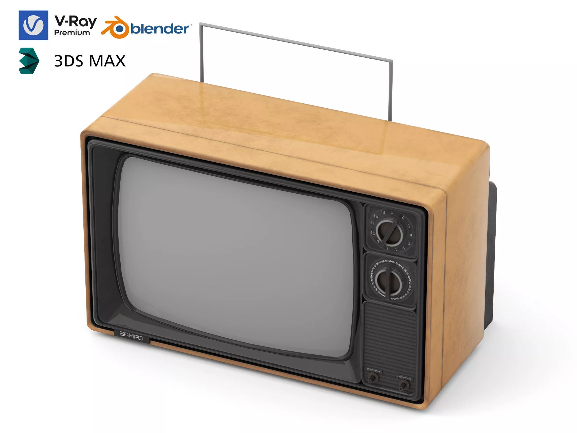 Vintage Sampo Portable CRT TV Low-poly 3D model