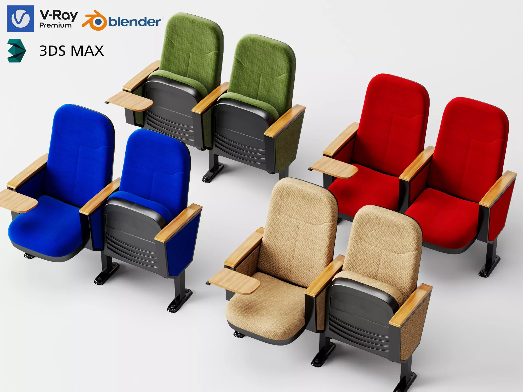 Auditorium Theater Seats Collection Low-poly 3D model