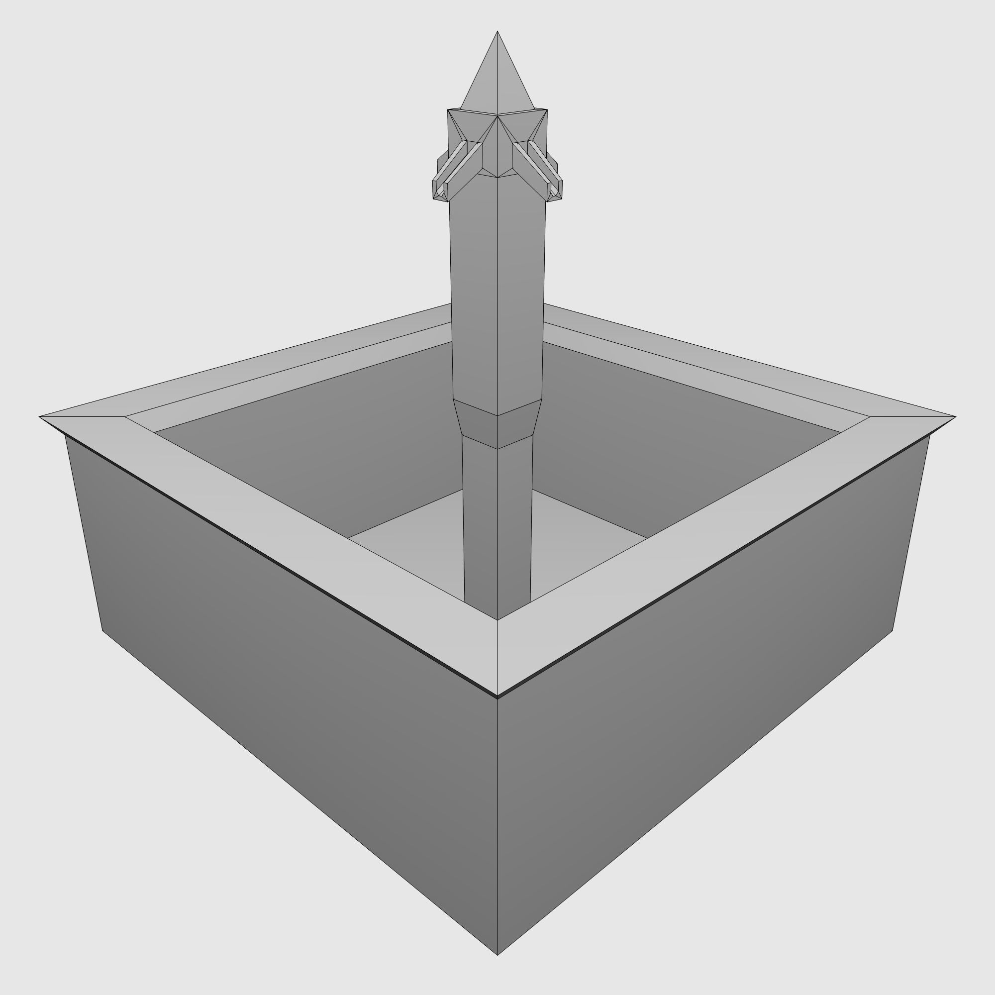 low poly square fountain Low-poly 3D model_1