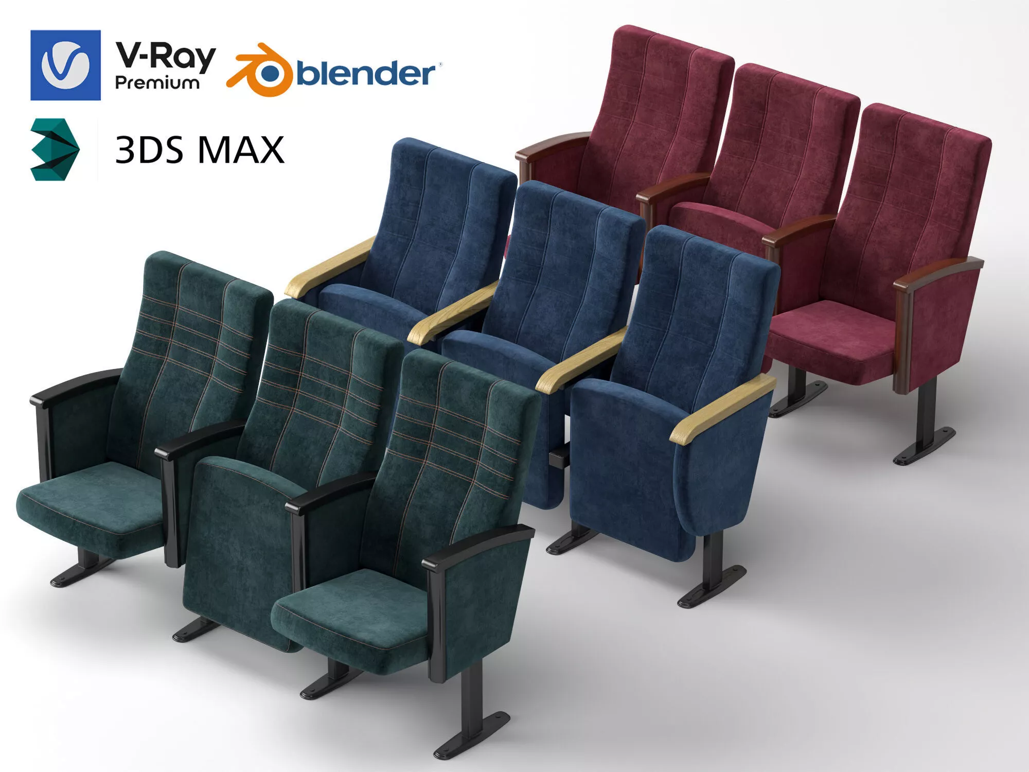 Cinema Auditorium Fabric Seats 3D Model Pack 3D model