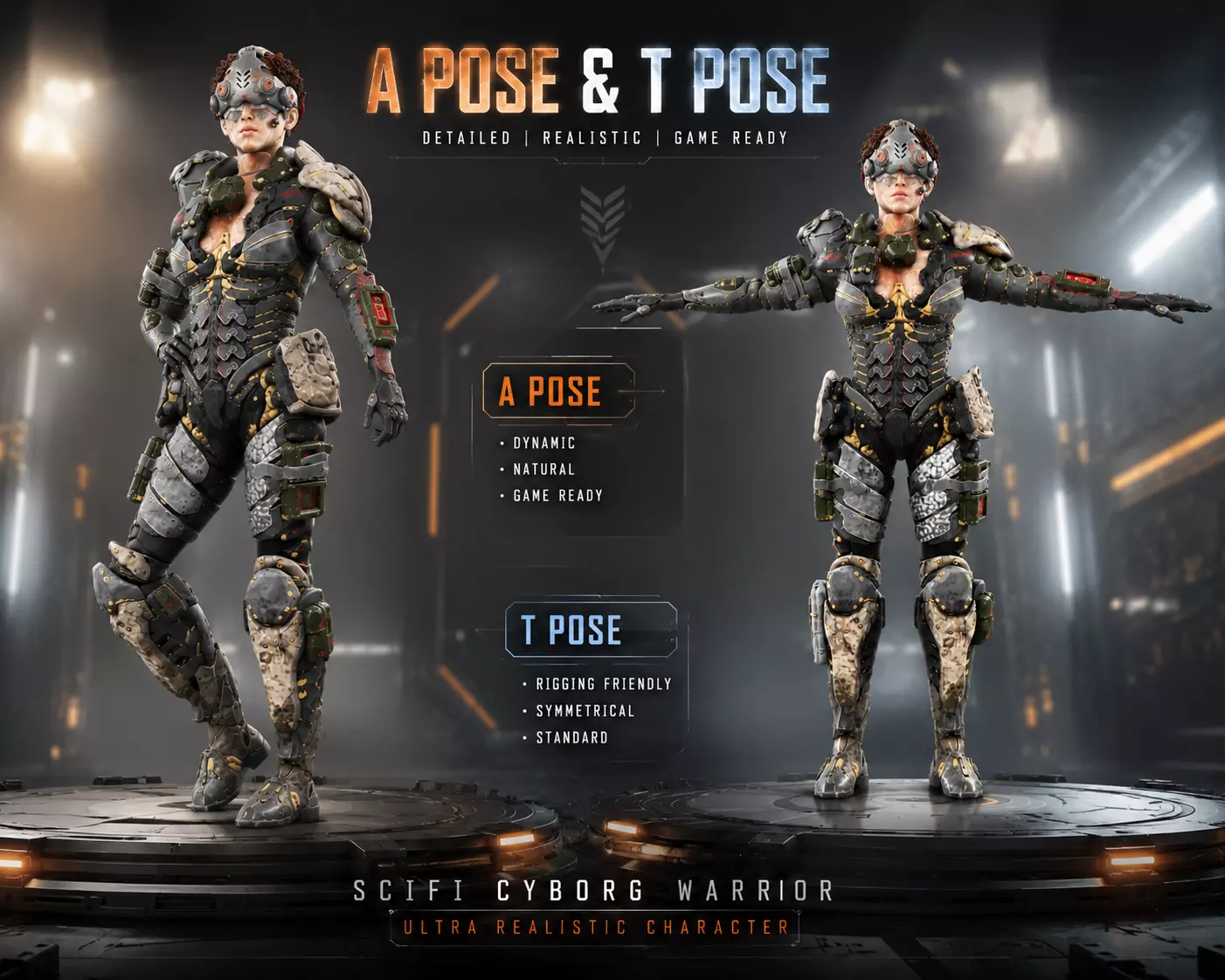 Futuristic Female Armored Cyber Soldier Rigged Anime Gameready Free low-poly 3D model